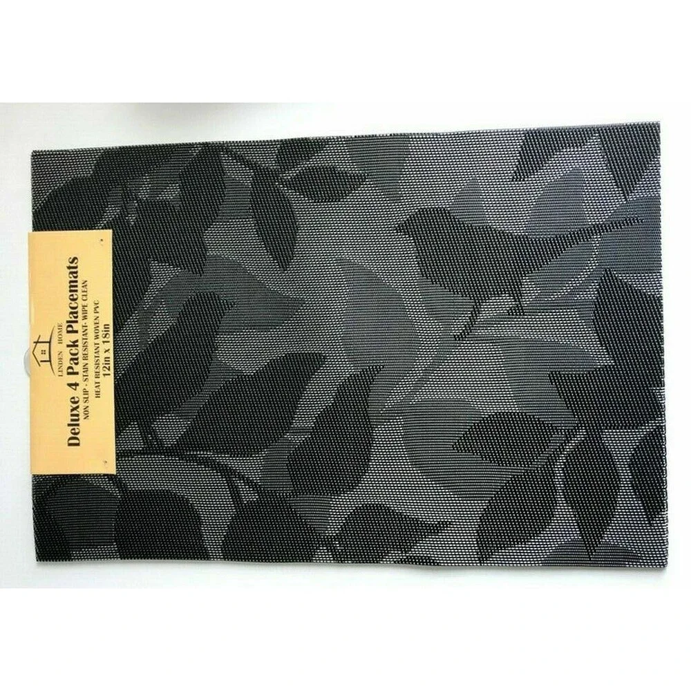 Birds Black Woven Placemats Set of 4 PVC Embossed Easy Wipe Clean Vinyl 12x18